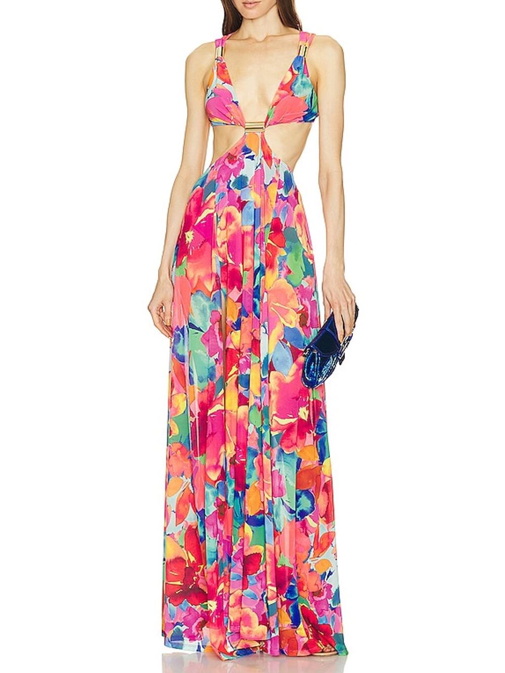 Michael Costello Vibrant Floral Print Daffodil Gown Size S